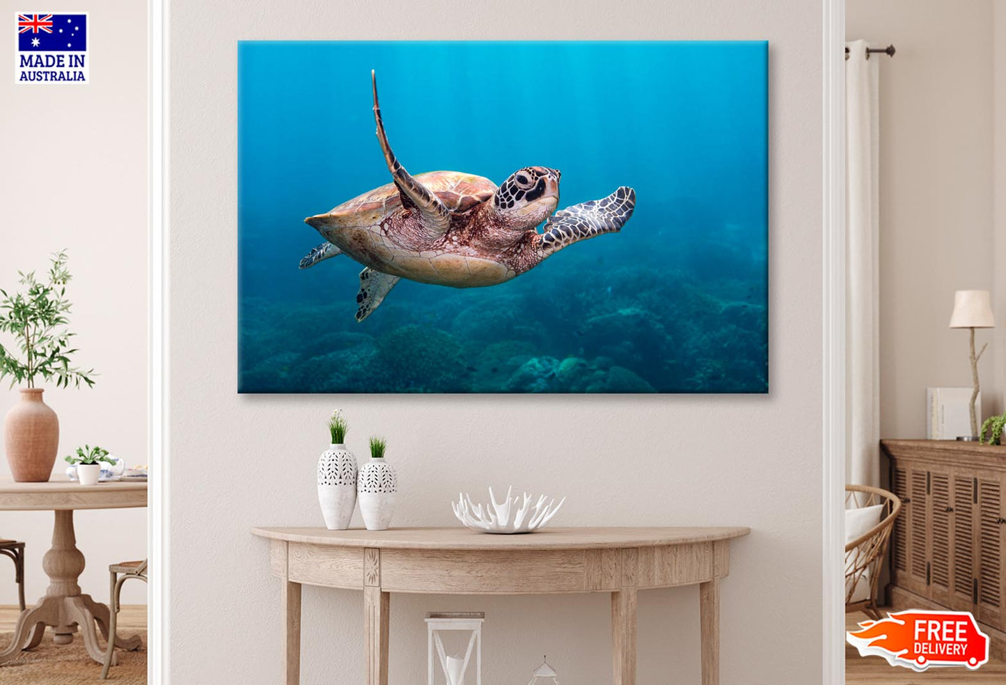 Turtle Swimming in The Ocean Wall Art Decor 100% Australian Made