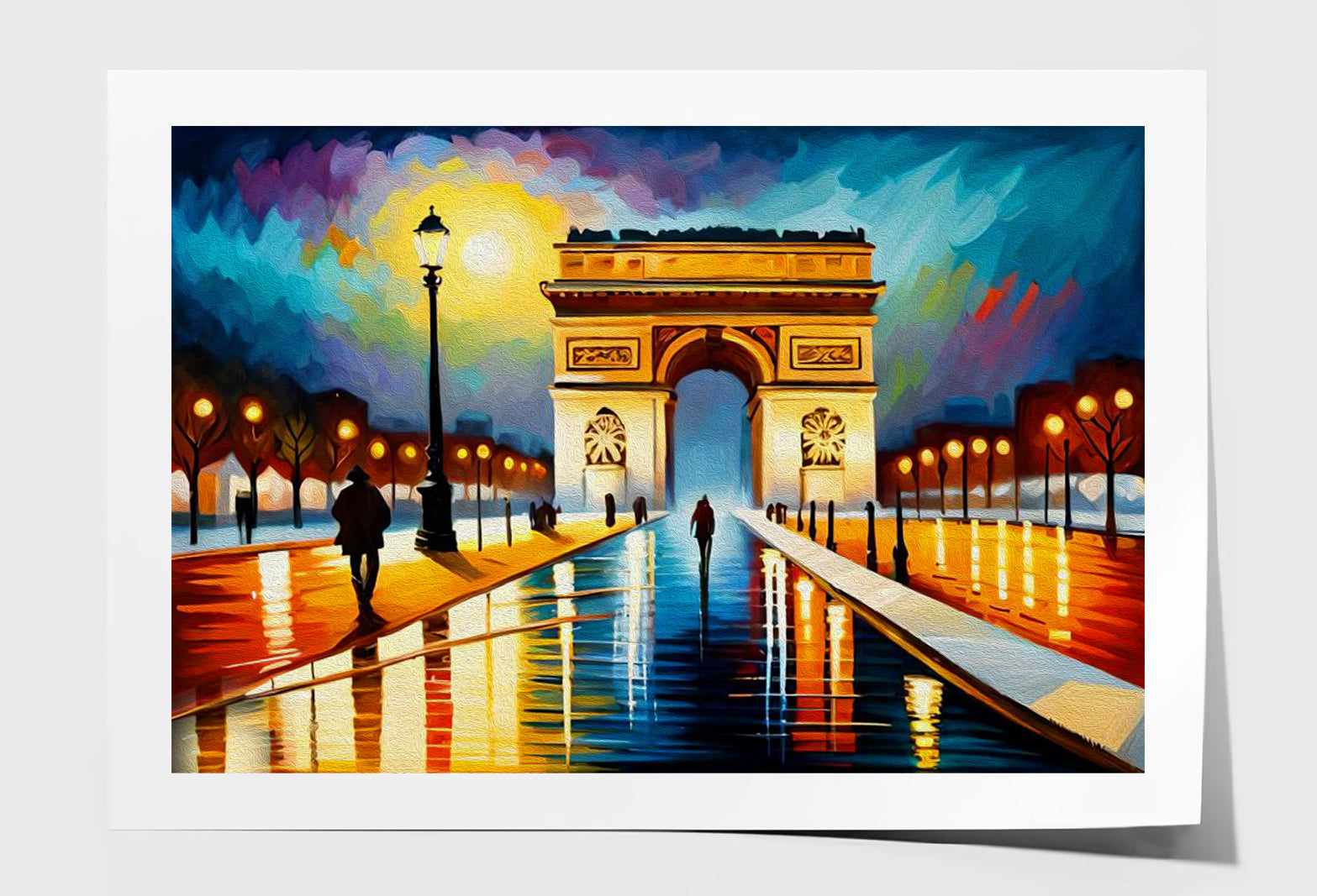 Arc de Triomphe Paris Night Sky Oil Painting Wall Art Limited Edition High Quality Print Unframed Roll Canvas None