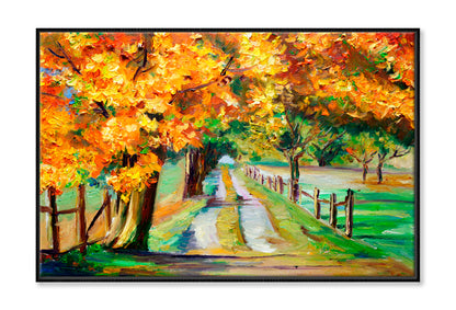 Country Road With Maple Oil Painting Wall Art Limited Edition High Quality Print Canvas Box Framed Black