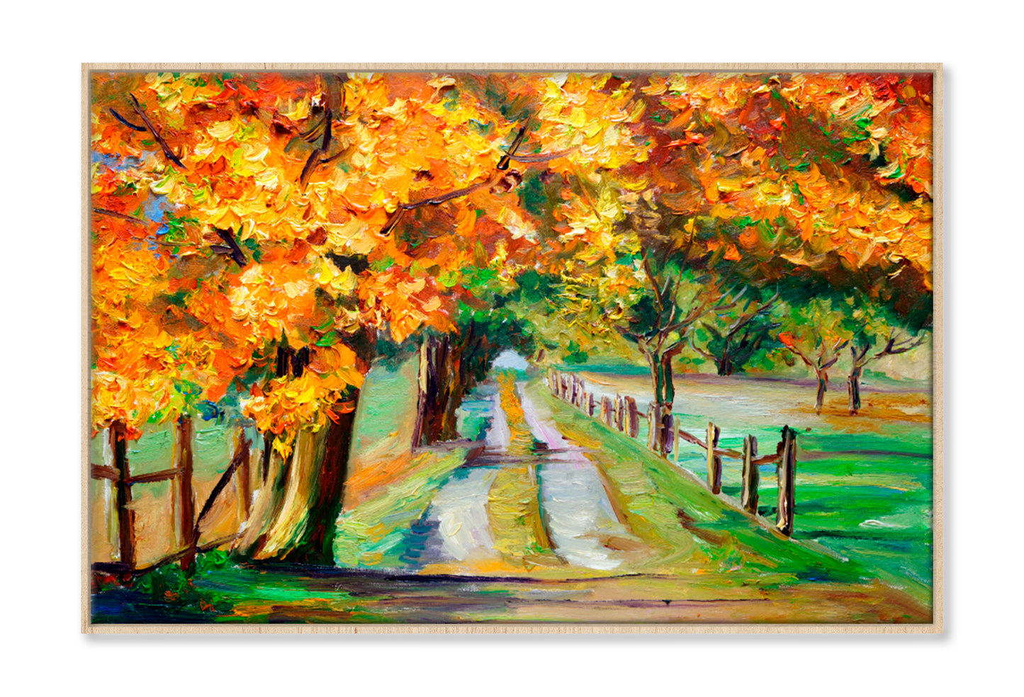 Country Road With Maple Oil Painting Wall Art Limited Edition High Quality Print Canvas Box Framed Natural