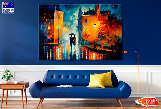 Street View Of Cityscape With Couple Oil Painting Wall Art Limited Edition High Quality Print