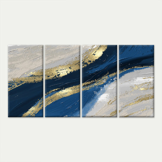 4pcs Abstract Navy Blue Gold Foil Artwork Wall Art Canvas Framed 45x80cm - High Quality Print 100% Australian Made Wall Canvas Ready to Hang