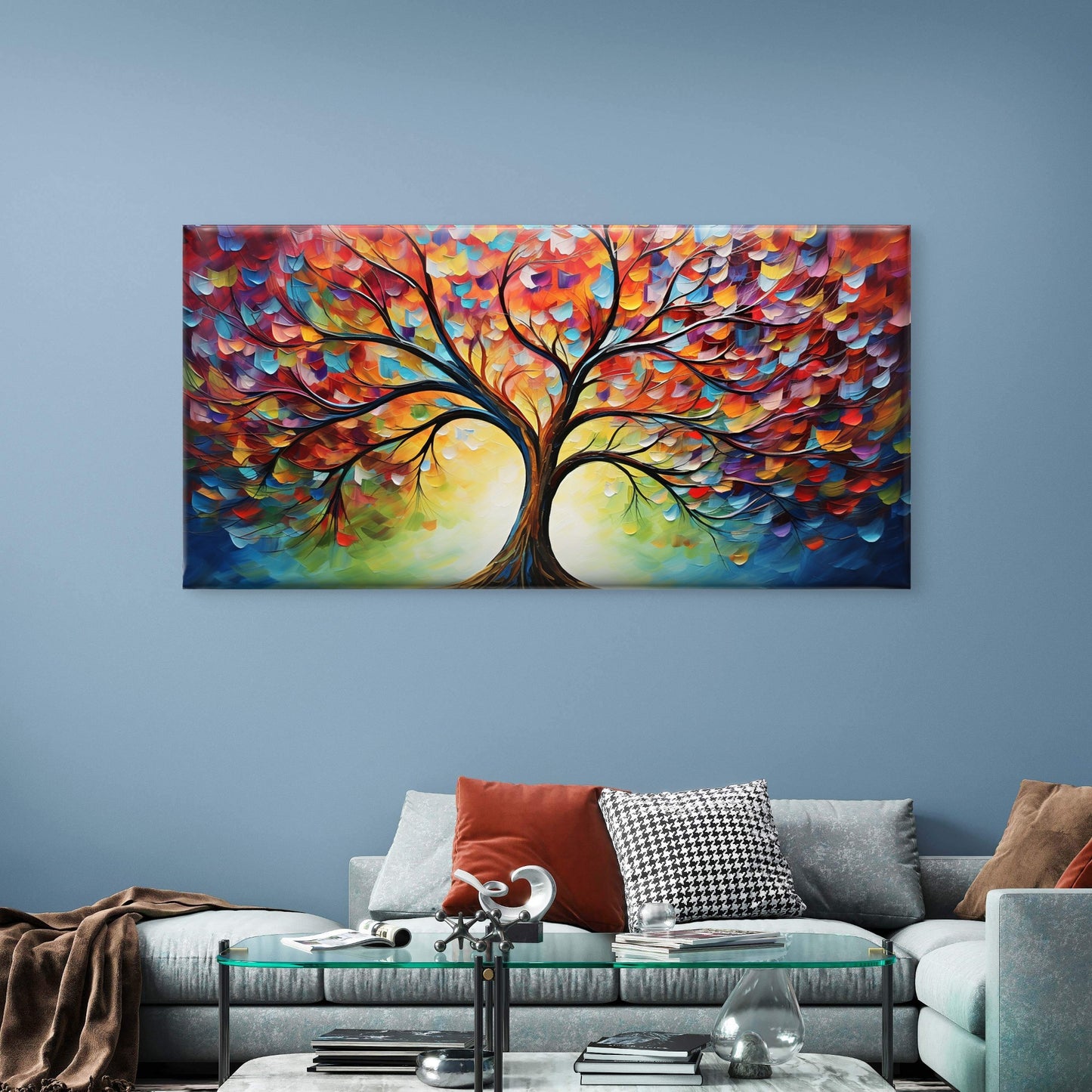 Rainbow Tree of Life Wall Art Canvas Office Home Room Framed 120x60cm - Bella Home Decor