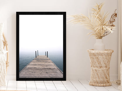 Wooden Pier on Lake Photograph Glass Framed Wall Art, Ready to Hang Quality Print Without White Border Black