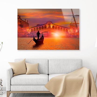 Gondola In Venice at Sunset Acrylic Glass Print Tempered Glass Wall Art 100% Made in Australia Ready to Hang