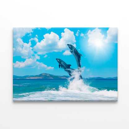 Dolphins Jumping on Water Wall Art Decor 100% Australian Made - Bella Home Decor
