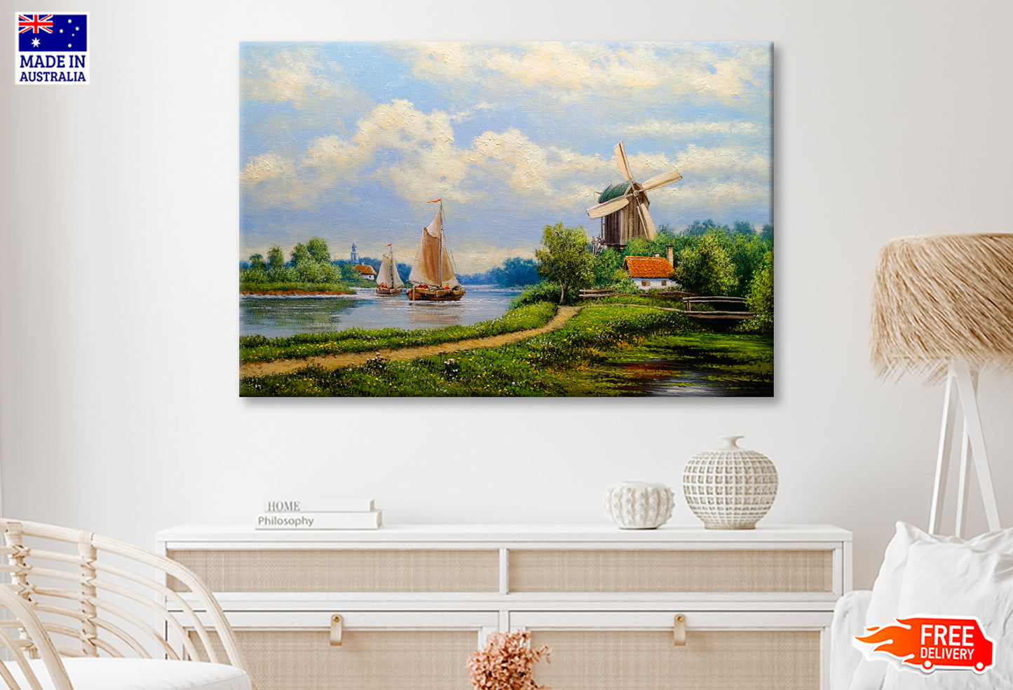 Dutch Windmill In Holland Oil Painting Wall Art Limited Edition High Quality Print