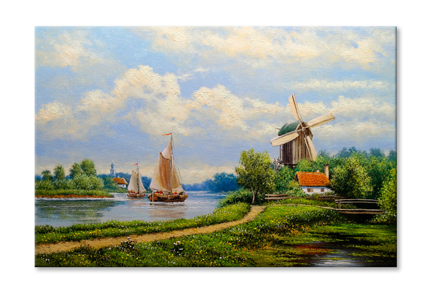 Dutch Windmill In Holland Oil Painting Wall Art Limited Edition High Quality Print Stretched Canvas None