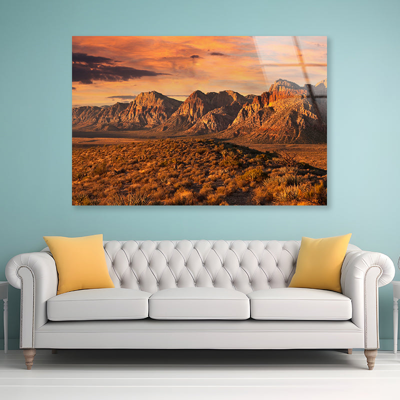 Cliffs of Red Rock with a Cloudy Sky Acrylic Glass Print Tempered Glass Wall Art 100% Made in Australia Ready to Hang