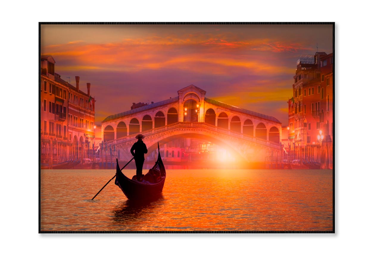 Gondola In Venice at Sunset Home Decor Premium Quality Poster Print Choose Your Sizes