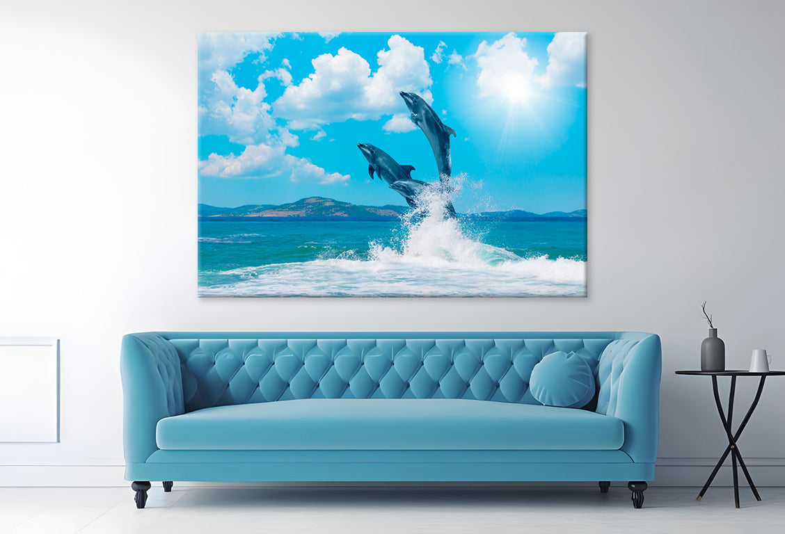 Dolphins Jumping on Water Wall Art Decor 100% Australian Made - Bella Home Decor