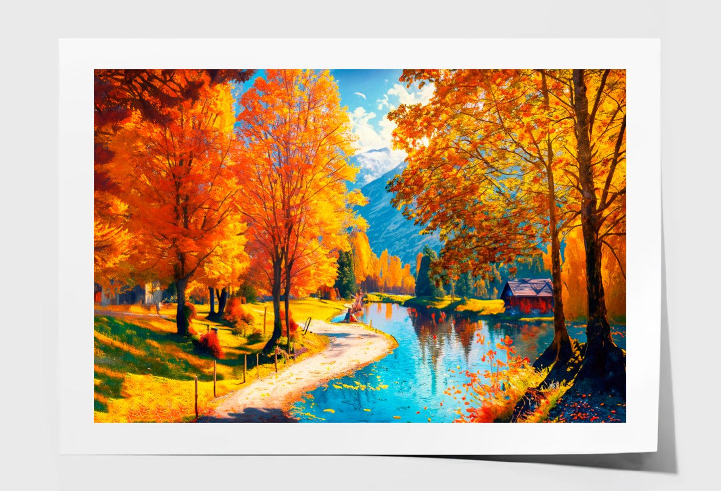 Reflection Of Autumn Trees In Water Oil Painting Wall Art Limited Edition High Quality Print Unframed Roll Canvas None