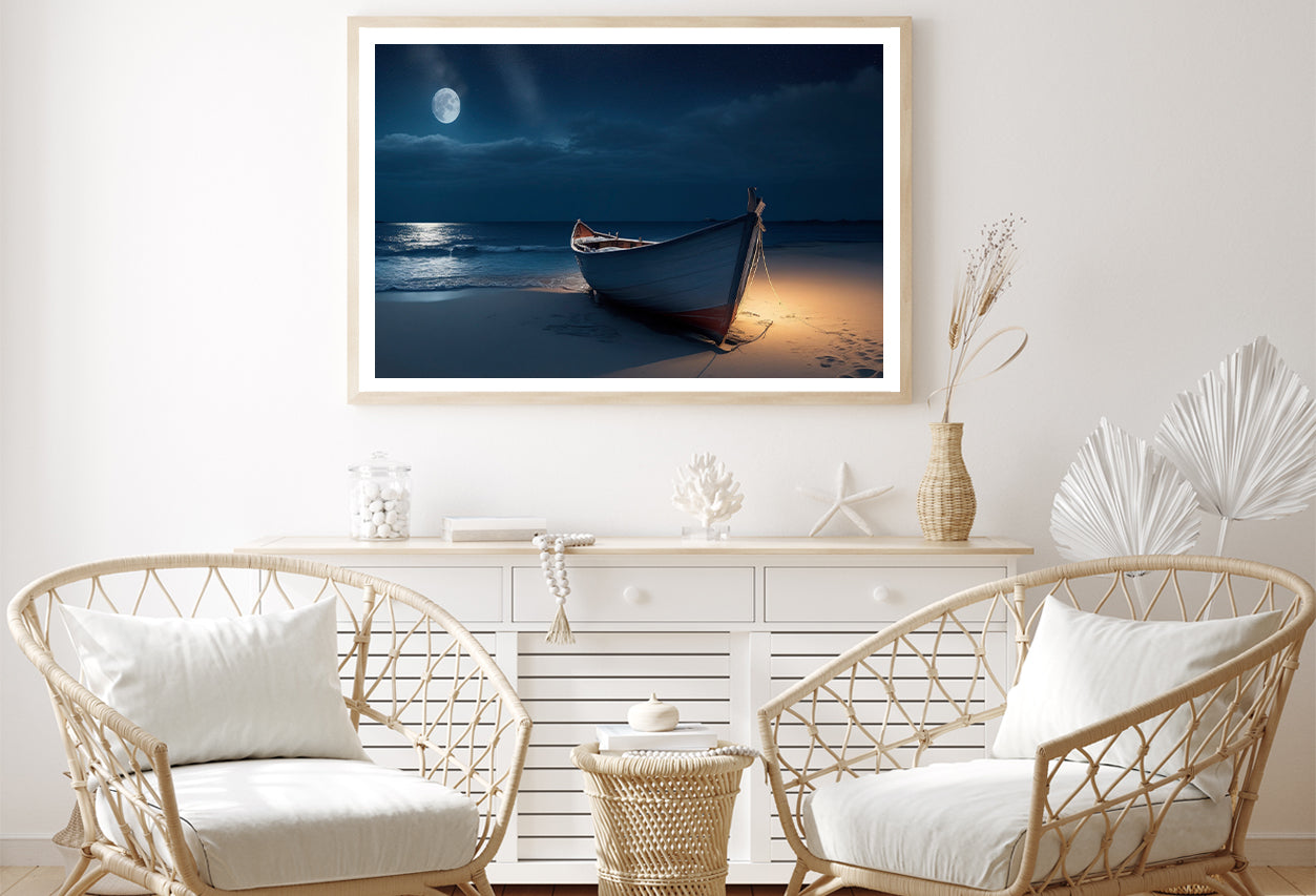 Boat on the Beach in the Night Home Decor Premium Quality Poster Print Choose Your Sizes - Bella Home Decor