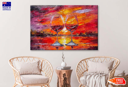 Delicious Wine, With a Flower on Riverside at Sunset Wall Art Limited Edition High Quality Print