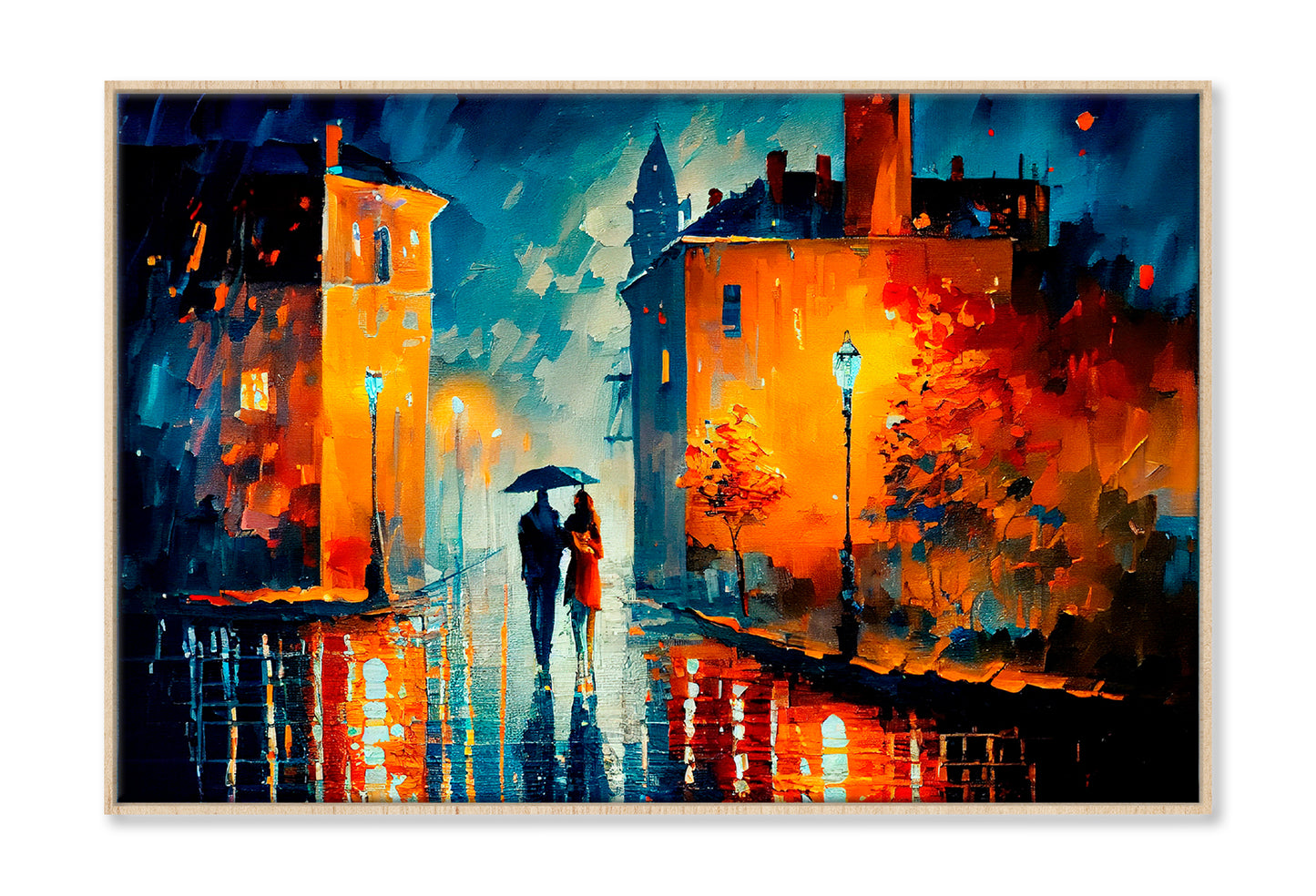 Street View Of Cityscape With Couple Oil Painting Wall Art Limited Edition High Quality Print Canvas Box Framed Natural