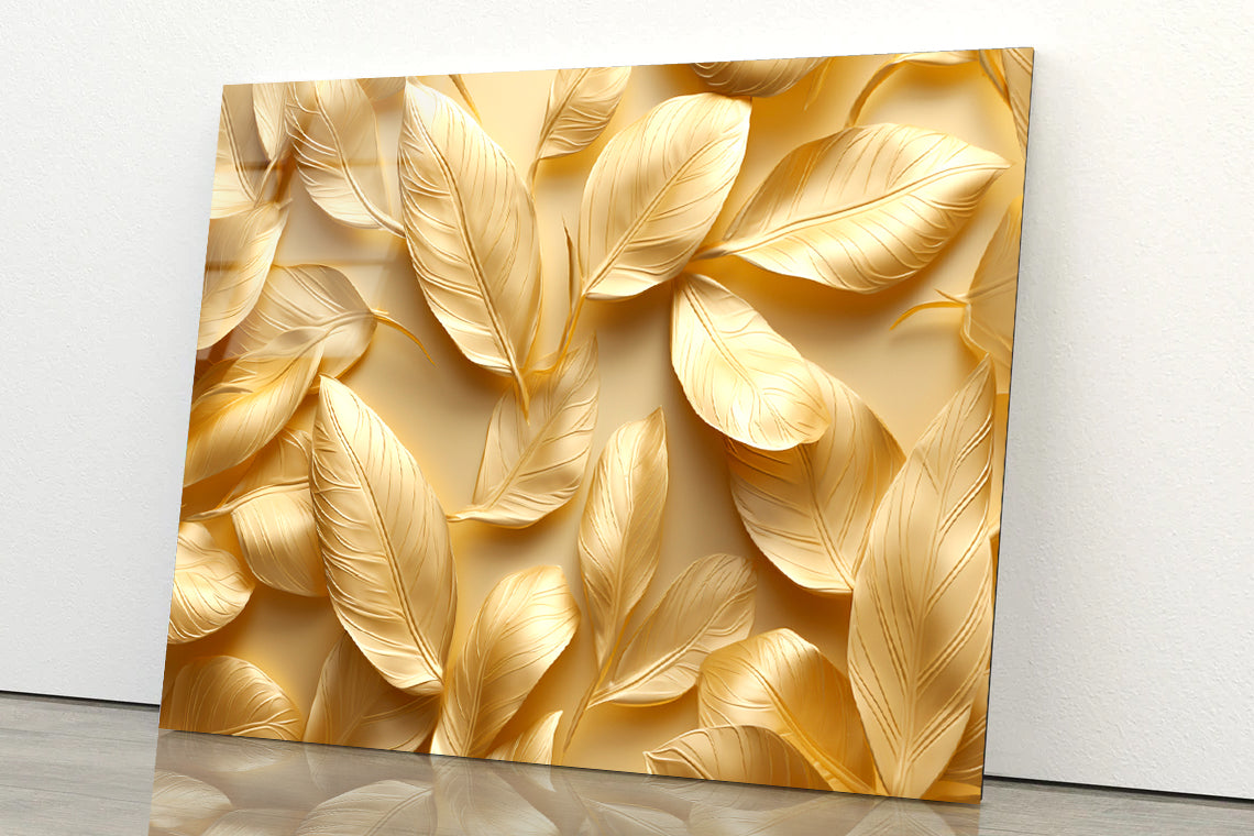 Collection of Golden Leaves Acrylic Glass Print Tempered Glass Wall Art 100% Made in Australia Ready to Hang - Bella Home Decor
