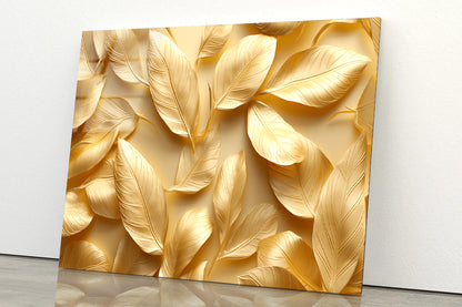 Collection of Golden Leaves Acrylic Glass Print Tempered Glass Wall Art 100% Made in Australia Ready to Hang - Bella Home Decor