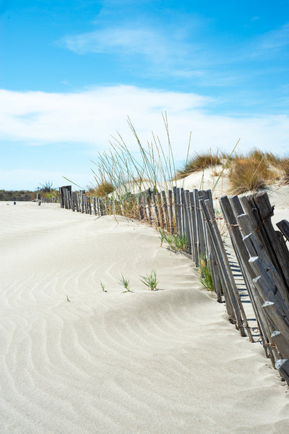 Old Wood Beach Fence near Sand Sea Photograph Glass Framed Wall Art, Ready to Hang Quality Print