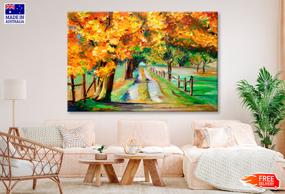 Country Road With Maple Oil Painting Wall Art Limited Edition High Quality Print