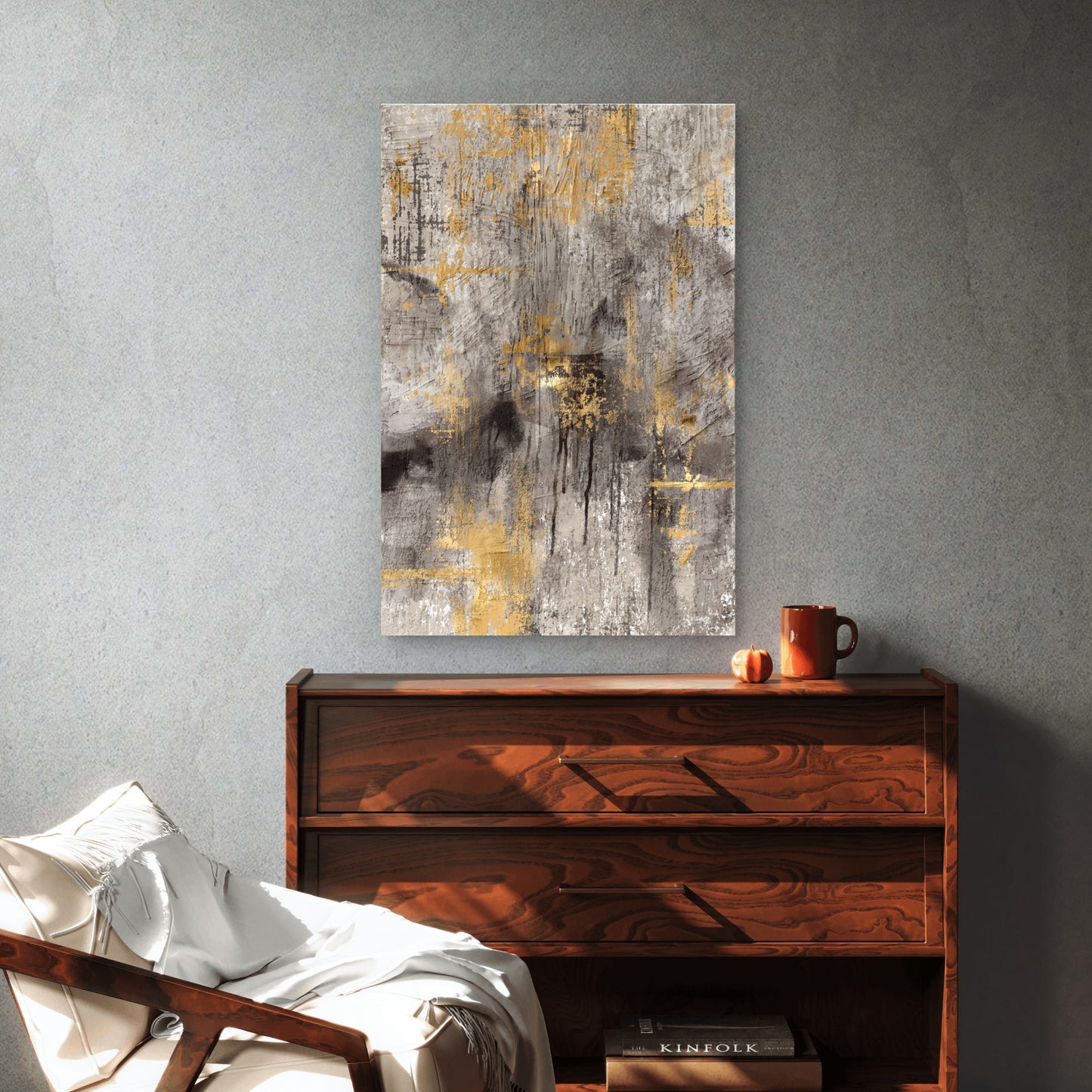 Modern Gold Gray Textured Abstract 40x60cm Metal Print Ready to Hang