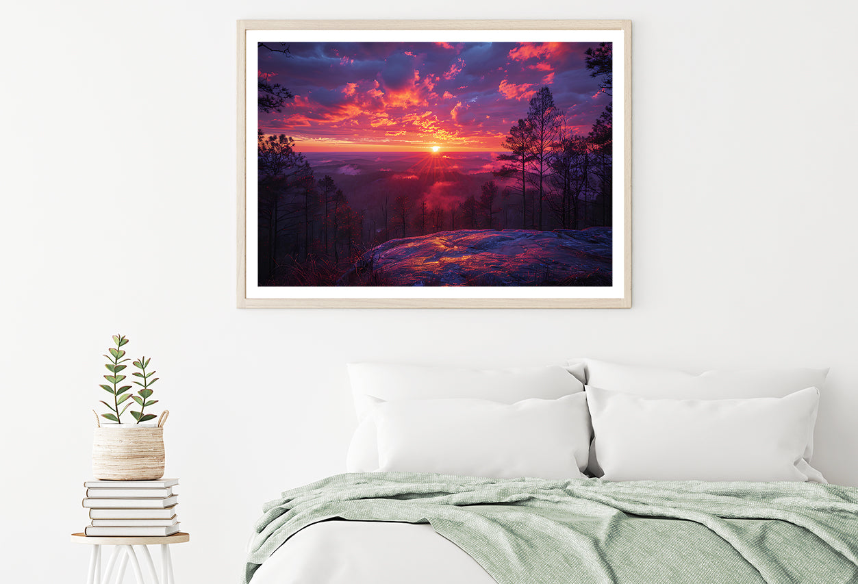 Sunset in the Mountains, Trees Home Decor Premium Quality Poster Print Choose Your Sizes - Bella Home Decor
