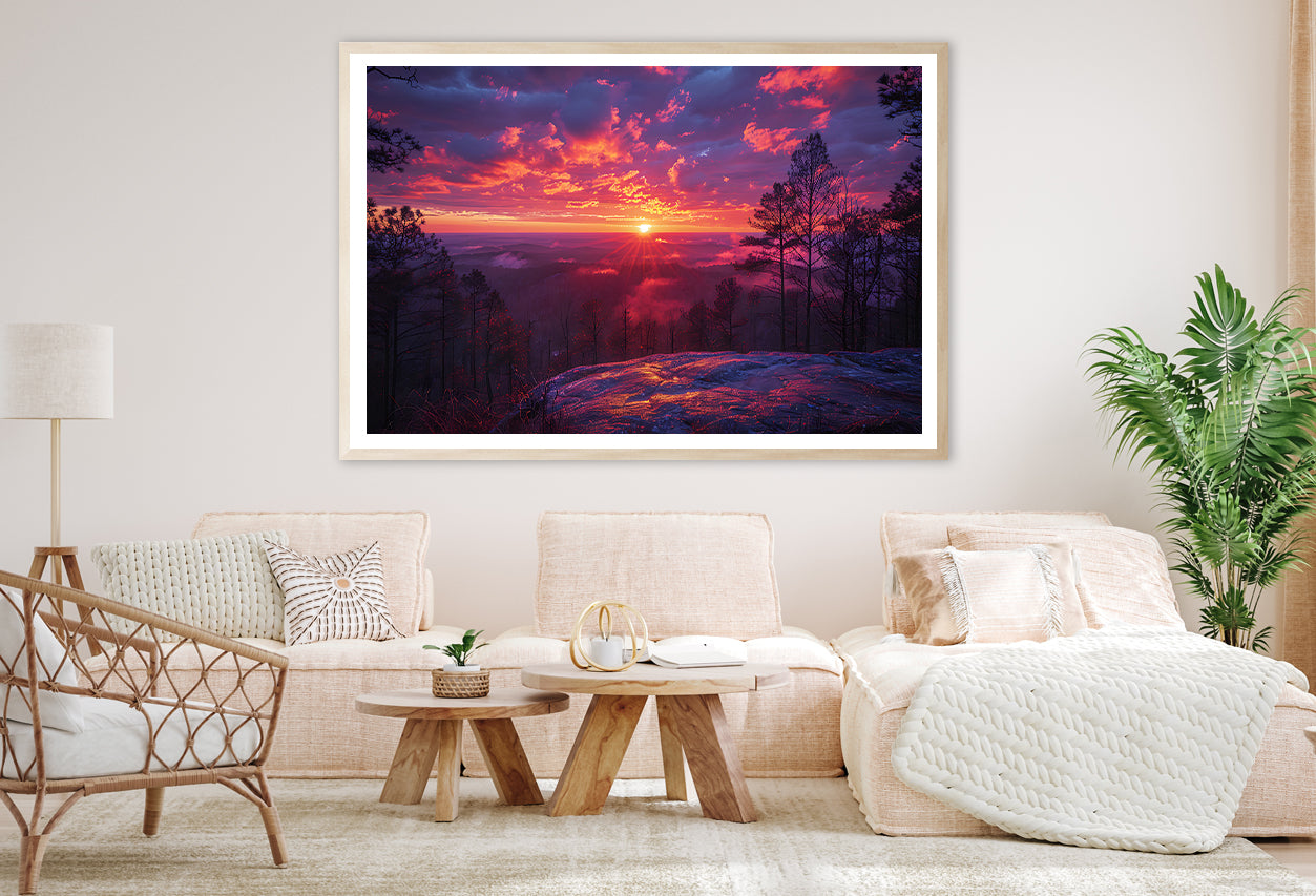 Sunset in the Mountains, Trees Home Decor Premium Quality Poster Print Choose Your Sizes - Bella Home Decor