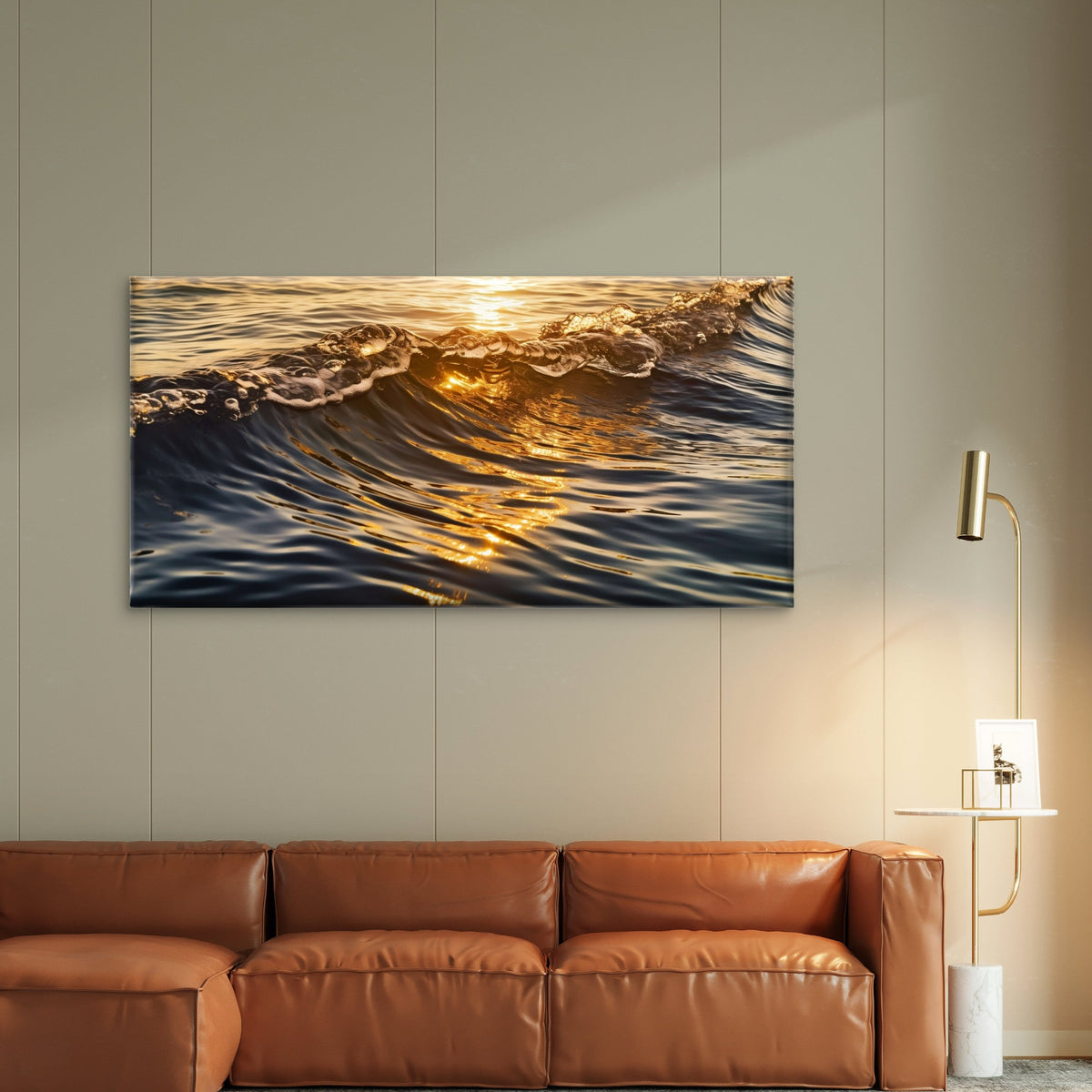 Golden Sunlight Ocean Sunset Wave Wall Art Canvas Office Home Framed 120x60cm