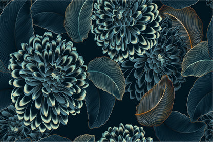 Luxury Blue Gold Floral Seamless Pattern Wall Art Decor 100% Australian Made