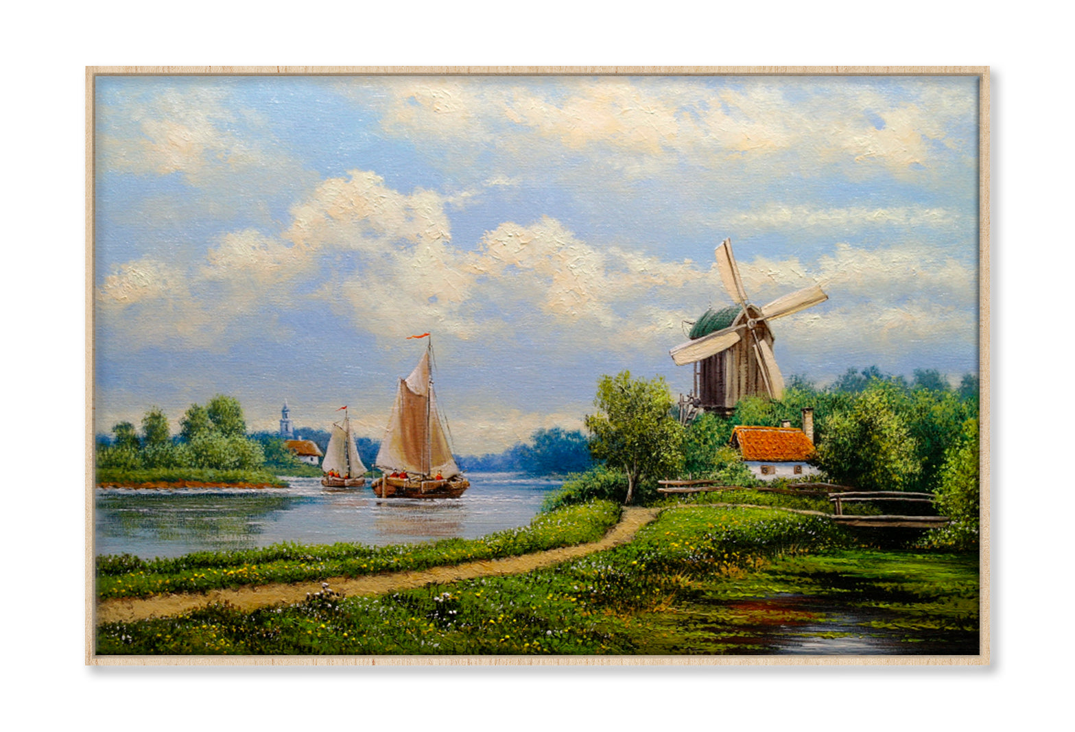 Dutch Windmill In Holland Oil Painting Wall Art Limited Edition High Quality Print Canvas Box Framed Natural