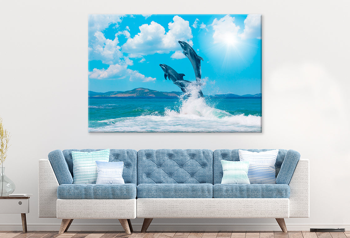 Dolphins Jumping on Water Wall Art Decor 100% Australian Made - Bella Home Decor