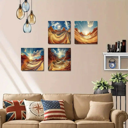 4pcs Sun desert blue sky white clouds WC Wall Art Canvas Framed