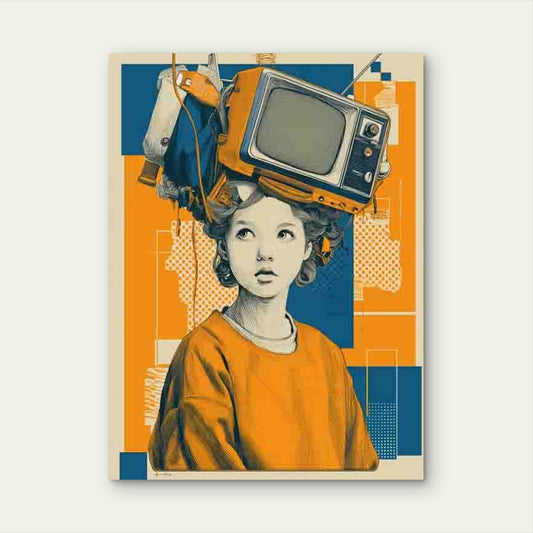 Retro Head Art Television 60x90cm Metal Print Ready to Hang