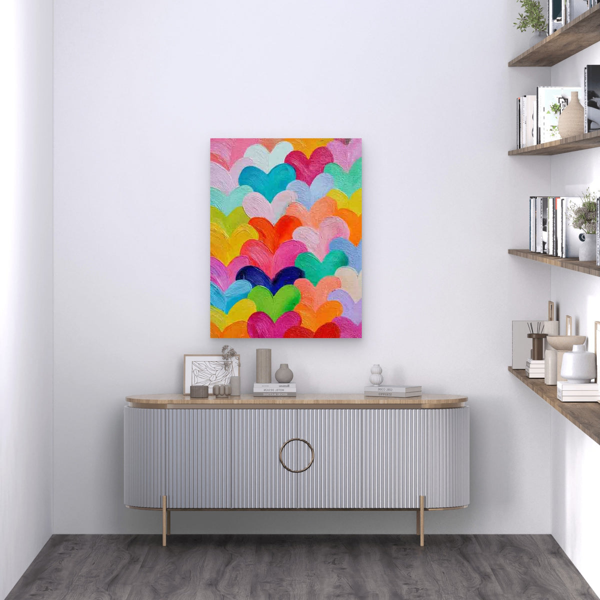 Rainbow Hearts 60x90cm Metal Print Ready to Hang