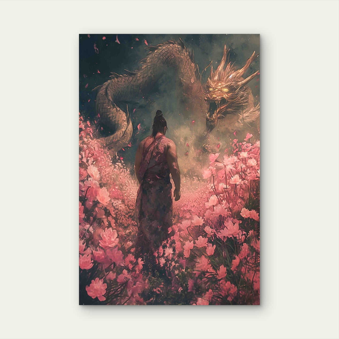 Geisha Samurai Dragon 60x90cm Metal Print Ready to Hang