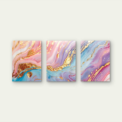 3pcs Glitter Pop Background with Colorful Marble Metal Print Ready to Hang Art - Bella Home Decor