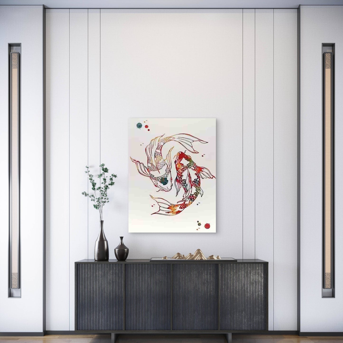 Vintage Style Koi Fish Art 60x90cm Metal Print Ready to Hang - Bella Home Decor