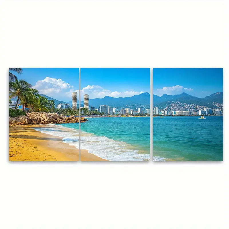 3pcs  Vibrant Beach Scenes Playa Condesa Metal Print Ready to Hang Art - Bella Home Decor