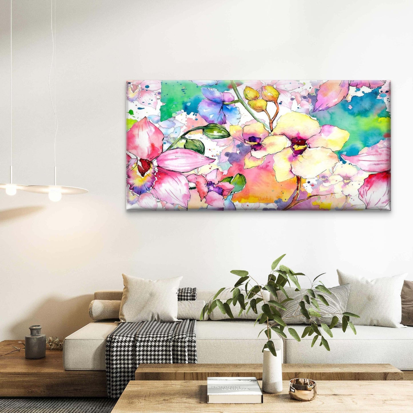 Colorful Watercolor Floral Paint Wall Art Canva Office Home Room Framed 120x60cm