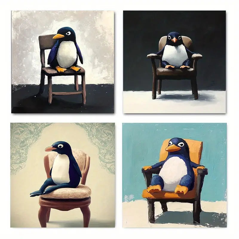4pcs Decorations Vibrant Penguin theme    Wall Art Canvas Framed