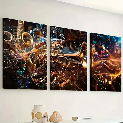 3pcs Abstract Modern Fashion Musical Instrument Art Trumpet Wall Art Set Canvas Unframed - High Quality Print 100% Australian Made Wall Canvas - Bella Home Decor