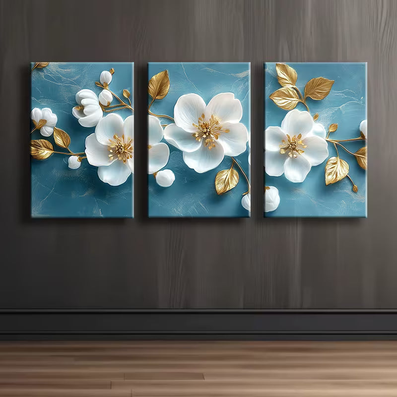 3pcs Luxurious Floral Wall Art Set Canvas Framed 40x60cm - High Quality Print 100% Australian Made Wall Canvas Ready to Hang