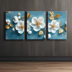 3pcs Luxurious Floral Wall Art Set Canvas Framed 50x70cm - High Quality Print 100% Australian Made Wall Canvas Ready to Hang