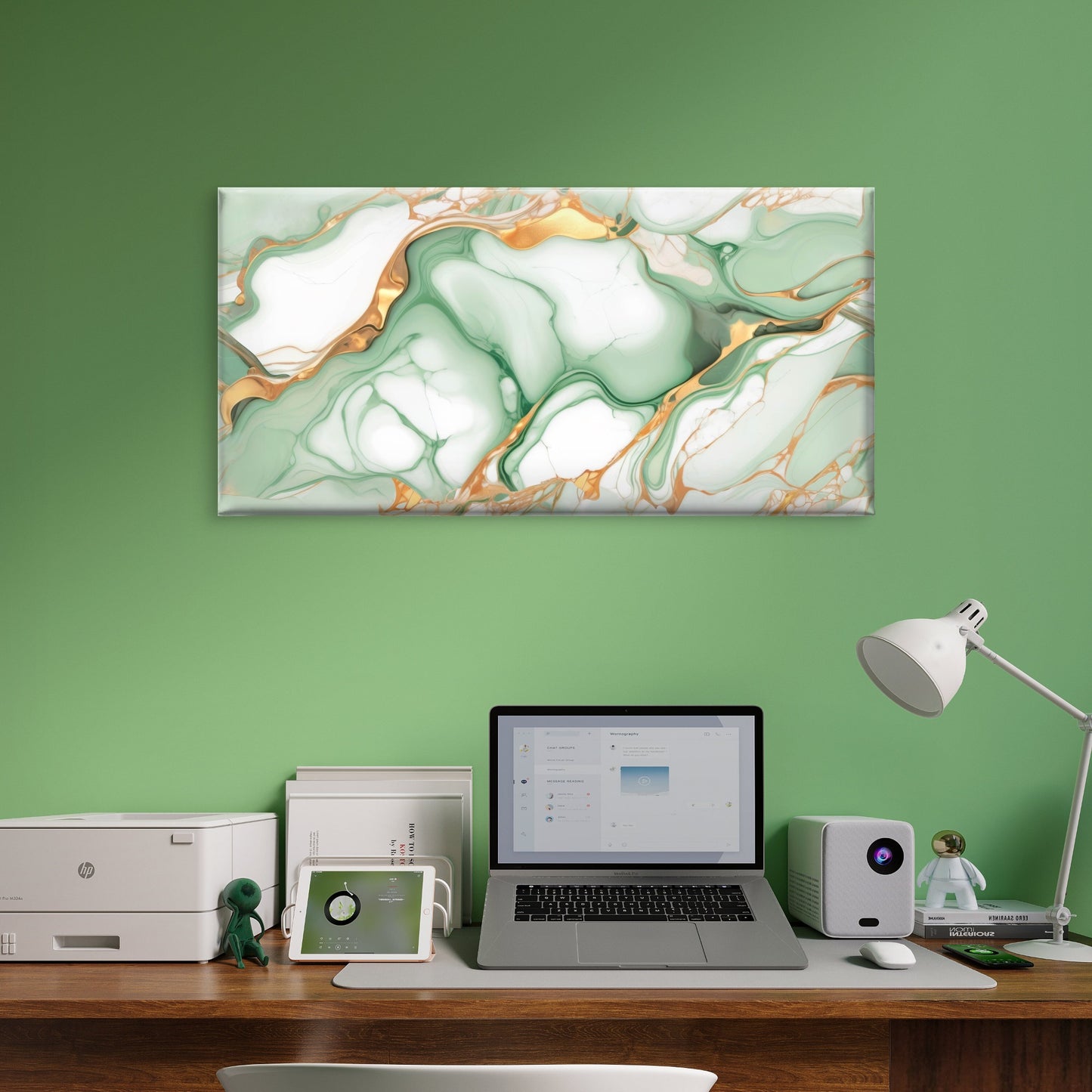 Emerald Green & Gold Liquid Marble Wall Art Canvas Office Home Room Framed 120x60cm - Bella Home Decor