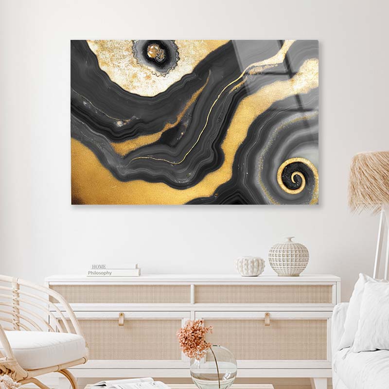 Black Gold Abstract Acrylic Glass Print Tempered Glass Wall Art 100% Made in Australia Ready to Hang