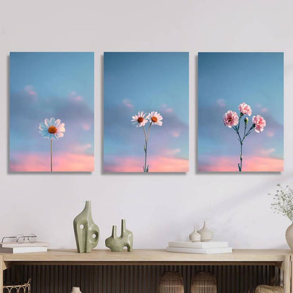 3pcs Red Daisies and Blue Sky Sunset Wall Art Set Canvas Framed 60x90cm - High Quality Print 100% Australian Made Wall Canvas Ready to Hang - Bella Home Decor