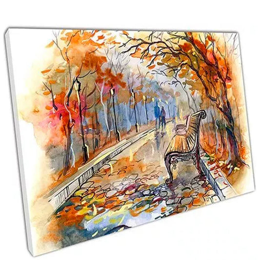 Autumn Walks in the park Romance watercolor painting UV Direct Aluminum Print Australian Made Quality