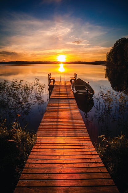 Sunset Over the Fishing Boat & Pier Home Decor Premium Quality Poster Print Choose Your Sizes