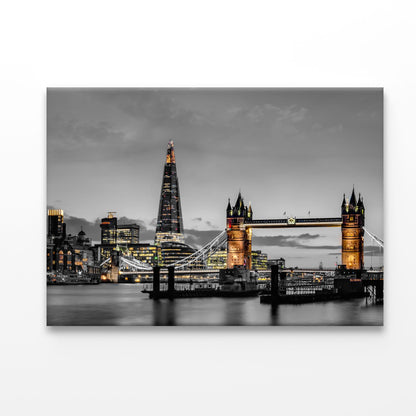 B&W London Bridge & City Acrylic Glass Print Tempered Glass Wall Art 100% Made in Australia Ready to Hang