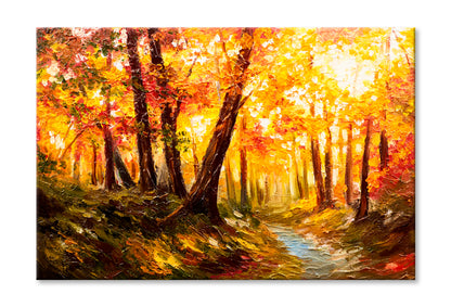 Autumn Forest Near The River Oil Painting Wall Art Limited Edition High Quality Print Stretched Canvas None