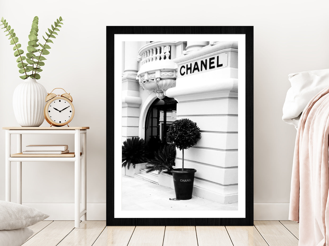 Fashion Building B&W Photograph Glass Framed Wall Art, Ready to Hang Quality Print With White Border Black